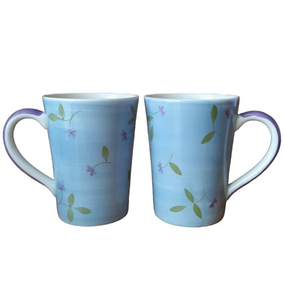 Pier 1 Set Of Two Vintage Cups Mugs Purple Floral - Picture 4 of 9